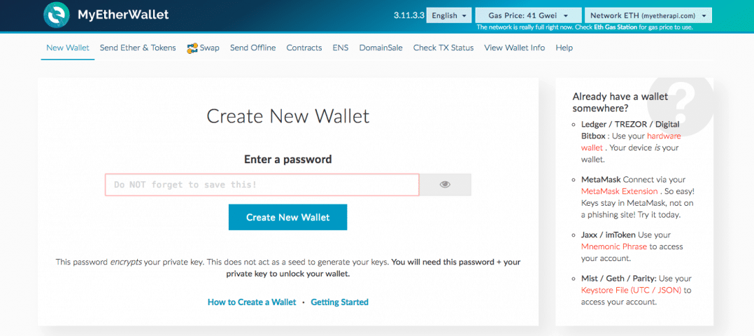 MyEtherWallet Create Wallet