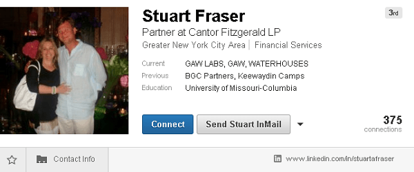 Toppklipp av Stuart Frasers LinkedIn-profil, viser GAW LABS