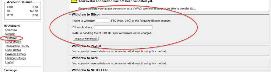 Izņemiet Bitcoins no VirWox uz BTC-E