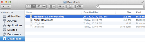 12 단계-Reddcoin 1.3.0.0 dmg 파일 열기