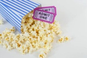 filmbillett og popcorn